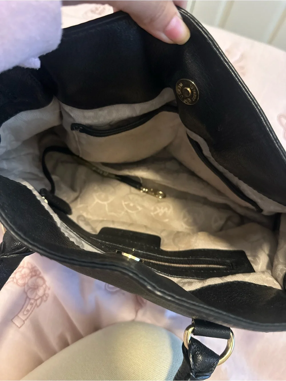 Michael Kors Black Leather Satchel with Gold Chain Accents